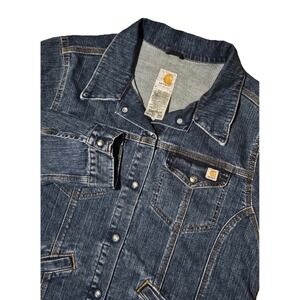Carhartt Denim Jacket Women 2XL Dark Blue WJ001 F10 Trucker Stretch
